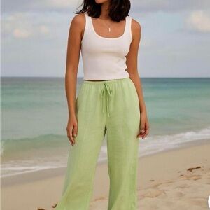 Women’s Light Green Wide-Leg Drawstring Pants